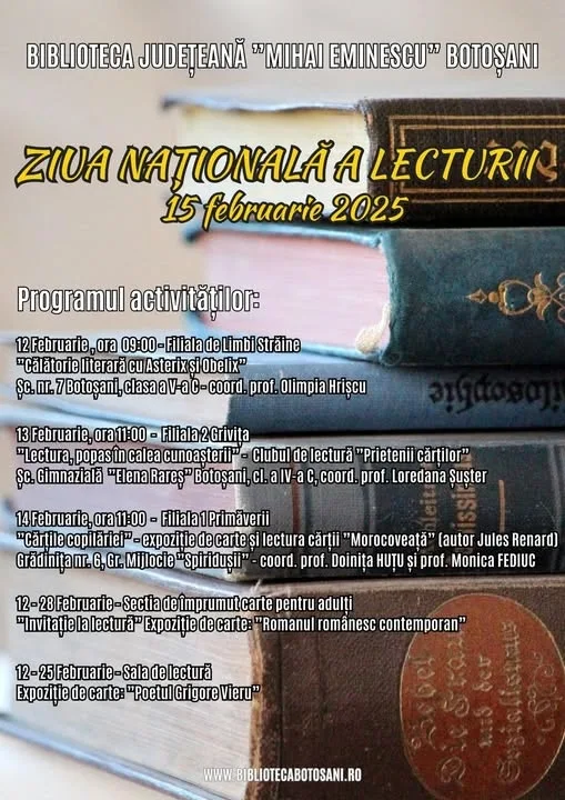 Ziua Națională a Lecturii: Activități pentru cei mari și cei mici, la Biblioteca Județeană Botoșani