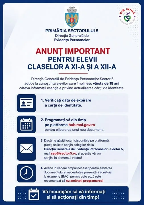 Anunț important pentru elevii claselor a XI-a și a XII-a